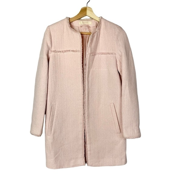Esprit Light Pink Tweed Cocoon Mid Length Jacket 4 - Picture 1 of 3